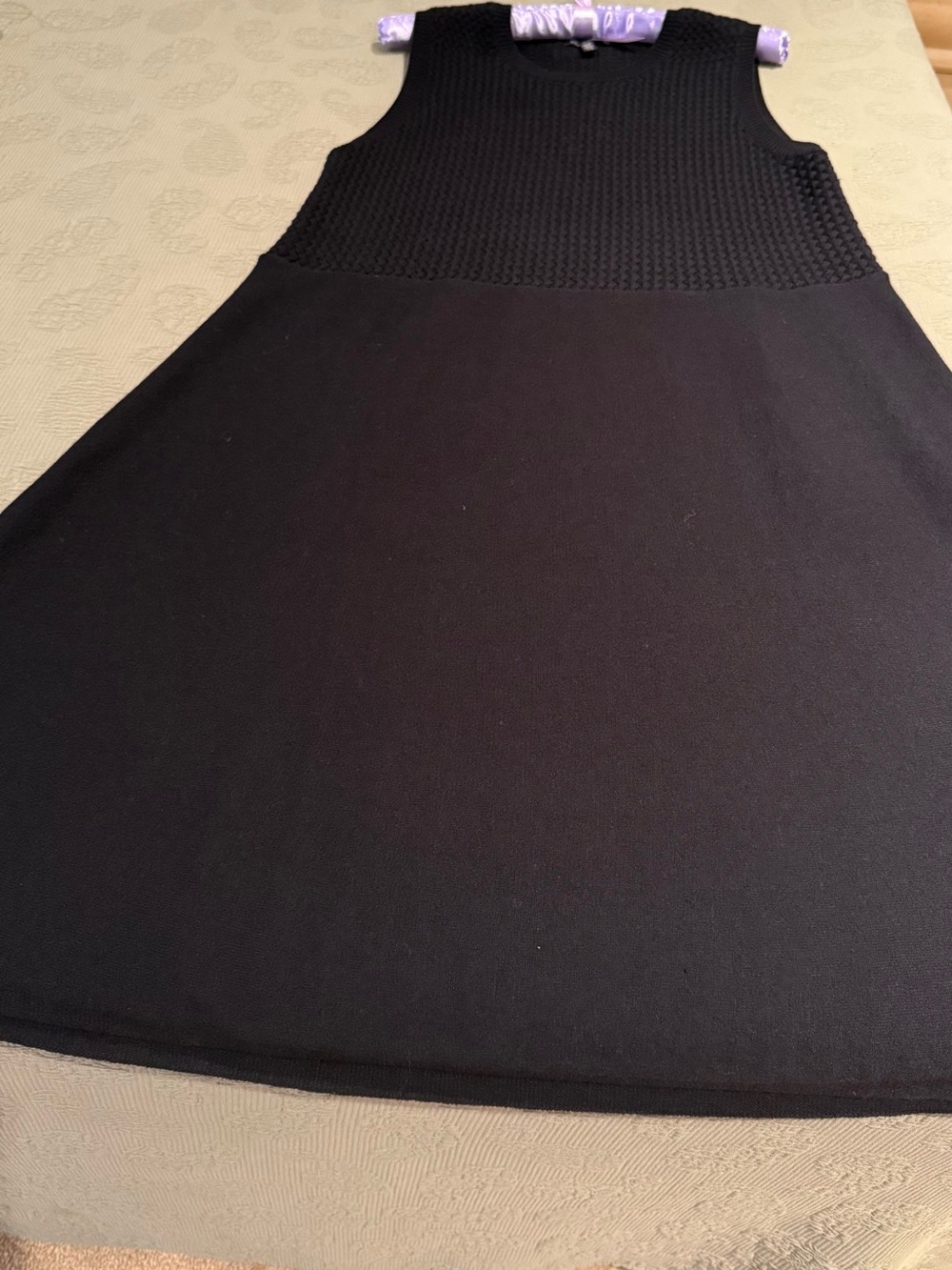 Eileen Fisher Black Sleeveless 100% Wool Knit Dress